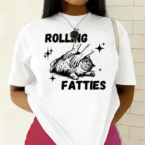 Rolling Fatties 100% Cotton Tshirt for Animal Lovers Fun Playful Style Unisex Classic Fit Soft Comfy Top with Digital Print