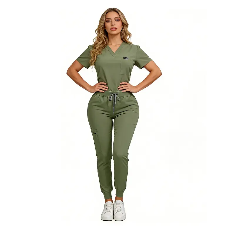 Women's Medical Scrubs Set, Anti-Pilling Lightweight Breathable Multi-Pocket Top & Side Pocket Jogger Pants for Hospital, Clinic & Spa Use Uniforms