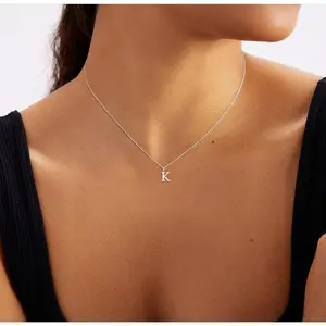 Fashion Women's Necklace Letters A-Z Silver Pendant Box Chain Necklace Accessories