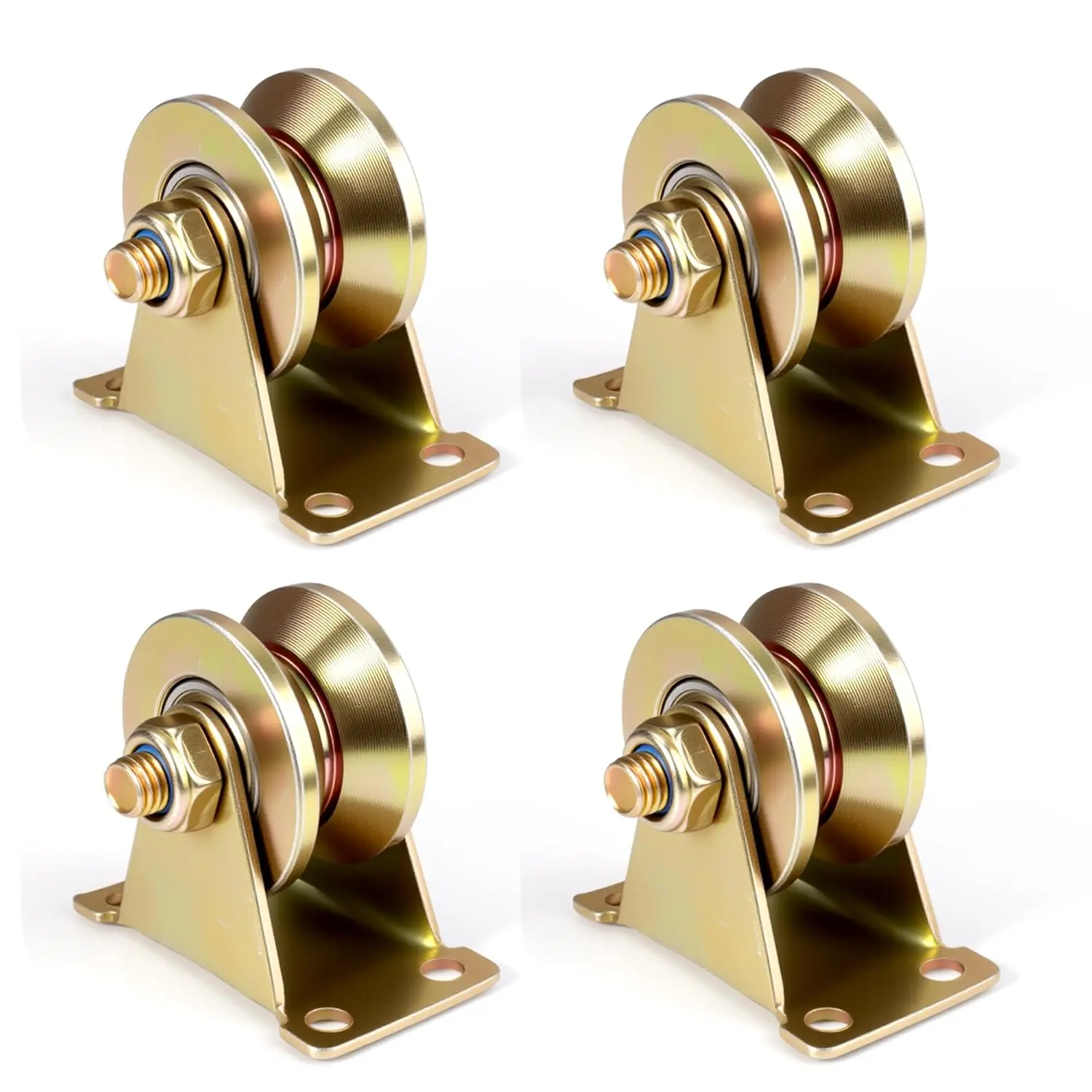 2" V-Groove Wheel Sliding Gate Casters with Brackets Heavy Duty Rigid Roller for Inverted V-Track, Rolling Gate, Industrial Machines Rail, Total Load Capacity 2500 Lbs, Pack of 4