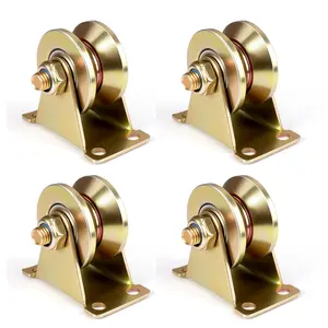 2" V-Groove Wheel Sliding Gate Casters with Brackets Heavy Duty Rigid Roller for Inverted V-Track, Rolling Gate, Industrial Machines Rail, Total Load Capacity 2500 Lbs, Pack of 4