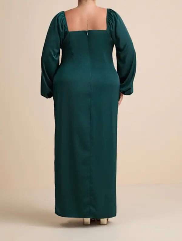 slim fit dress slacks Emerald Green Silk Satin Dress V Neckline – Désir Couture