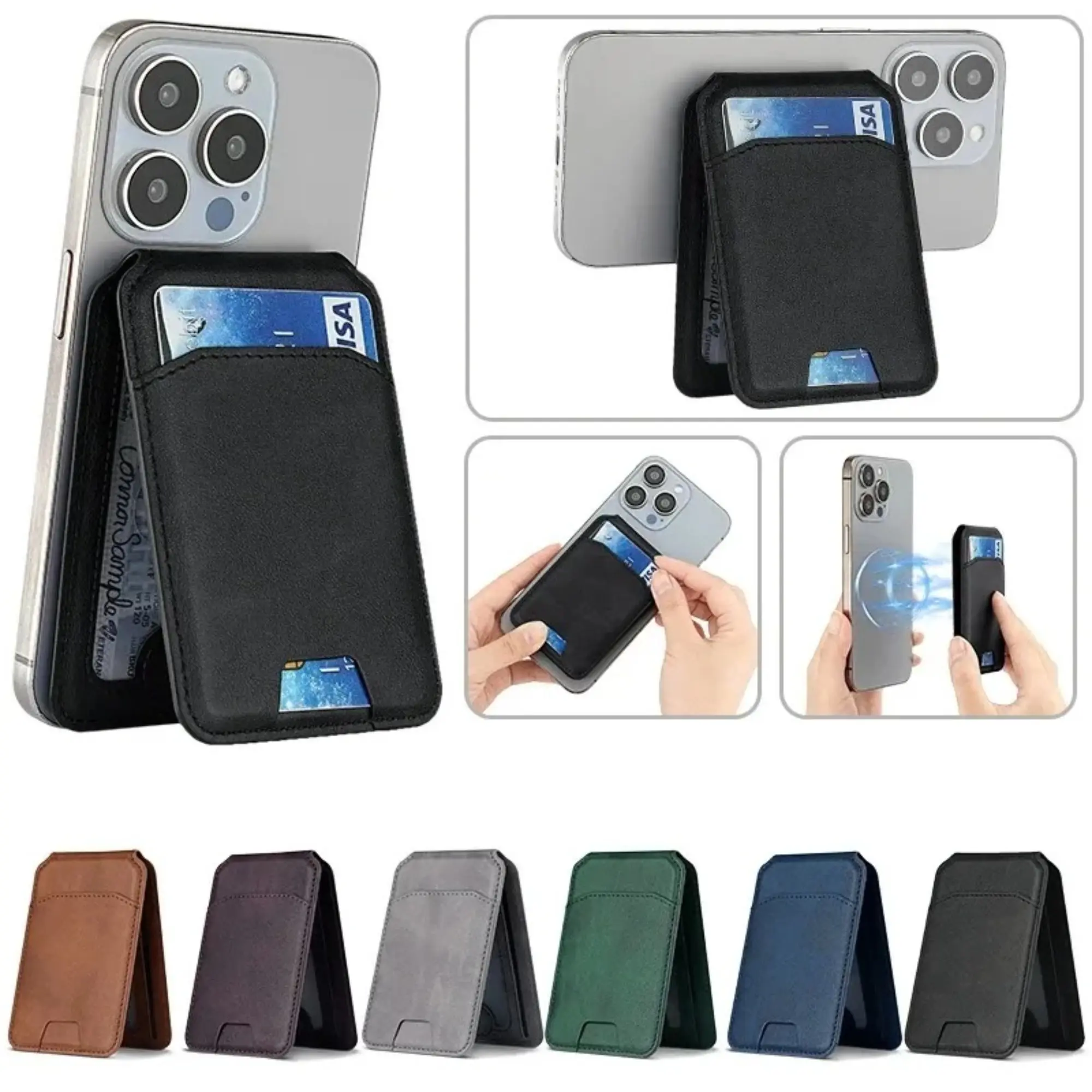 Luxury Leather Magnetic MagSafe Mobile Cellphone Cover with Card Holder, Adjustable Stand, Premium RFID Protection for iPhone 16/15/14/13/12 Pro Max - Phone Accessory