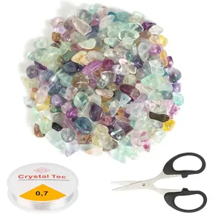 Pack of 400 Natural irregular broken stone, comes with rope and scissors, Natural Stone Gemstones for Threading, Irregular Crystal Beads Stones, Beads for Threading with Hole for Bracelets, Necklaces, Earrings (5-8 mm)
