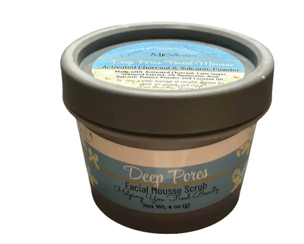Deep Pores Facial Mousse Wash and Scrub with Activated Charcoal, Volcanic Pumice Cleanser Cleansing