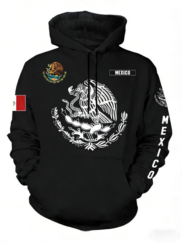 Mexican Cultural Pride Print Hoodie, National Pride Printing, Casual Fitted Design, Long Sleeve, Drawstring Pockets, Fall & Winter Mexican Cultural Pride Print Hoodie, National Pride Printing, Casual Fitted Design, Long Sleeve, Drawstring Pockets, Fall & Winter