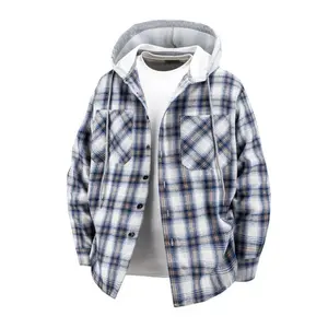 Men's Plaid Print Button Front Hooded Jacket, Regular Fit Casual Fashion Comfy Long Sleeve Outerwear for Spring & Fall, Men's Clothes for Daily Wear, Coats