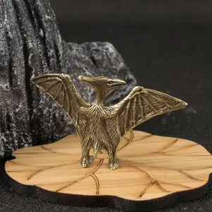 Jurassic Pterodactyl Brass Figurine Statue, Dinosaur Flying Dragon Tea Pet, Office Craft Ornament, Desk Decoration, Collectible Model