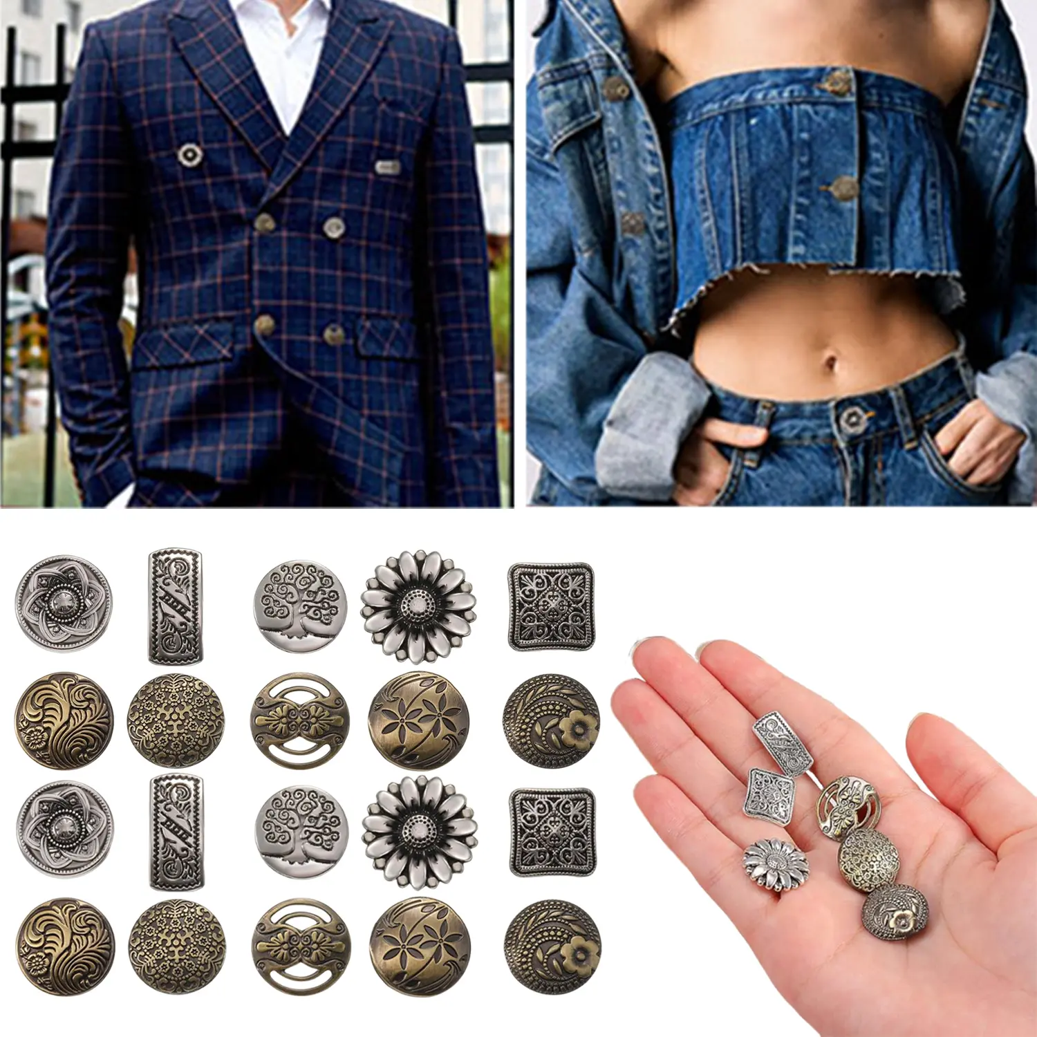 80-Pack Retro Zinc Alloy Metal Buttons - 17 mm Diameter, Antique Silver & Bronze, 2.2-3.4 mm Hole Size, Easy Installation, for DIY Crafts, Clothing Items, Sewing, Custom Projects, Vintage Vibe