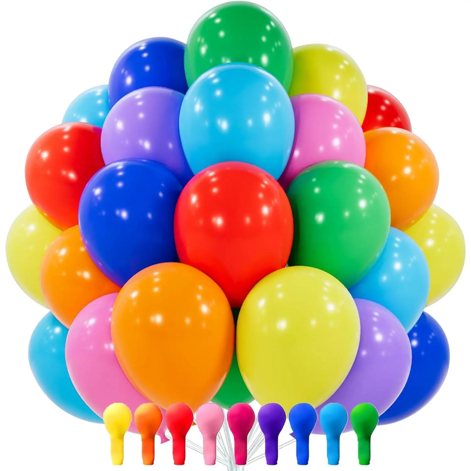 PartyWoo 100pcs 12-Inch Assorted Rainbow Colored Balloons, Festive Balloons for Graduation, Unicorn Theme Birthday Party Decorations, Primary Color Accents, Colored Balloon Balloons