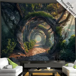 [2D printing] 1 piece - extra large size - quiet forest tree hole door - high definition digital printing giant tapestry - polyester fiber - home decoration - free installation - Tapestry Wall Hanging
