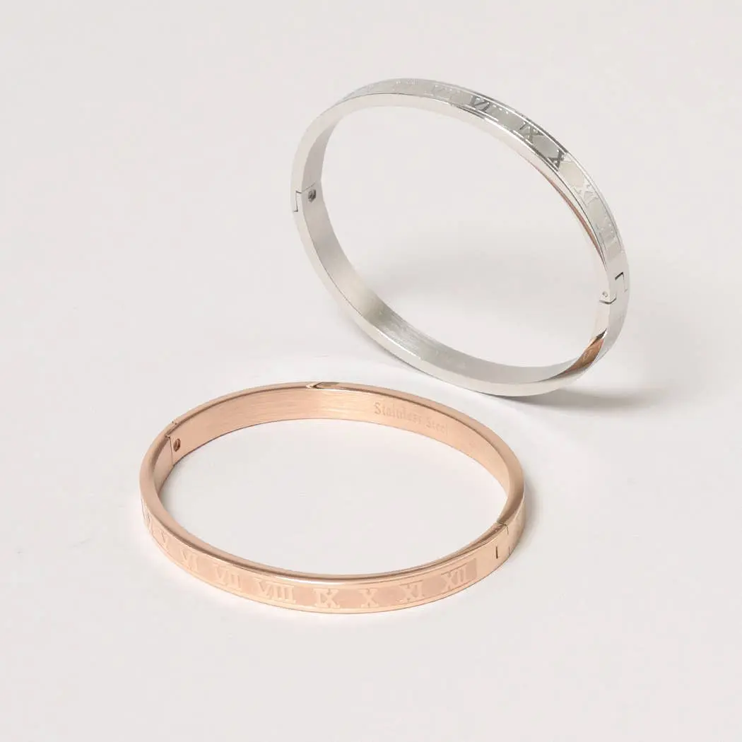 Unisex 100% Stainless Steel Roman Numeral Engraved Bangle Bracelet - 2.125" Width, 2.5" Length, 6mm Wide Band, Casual Daily Fashion Costume Jewelry Accessory, 100% Stainless Steel Bracelets & Bangles, Bangle Bracelets, Casual Wear