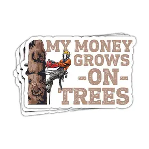 (100% in stock)"Funny Tree Climbing Arborist Sticker – My Money Grows on Trees – Tree Cutting, Sawdust, Helmet Bumper, Arboriculture Gift & Decoration 1F4