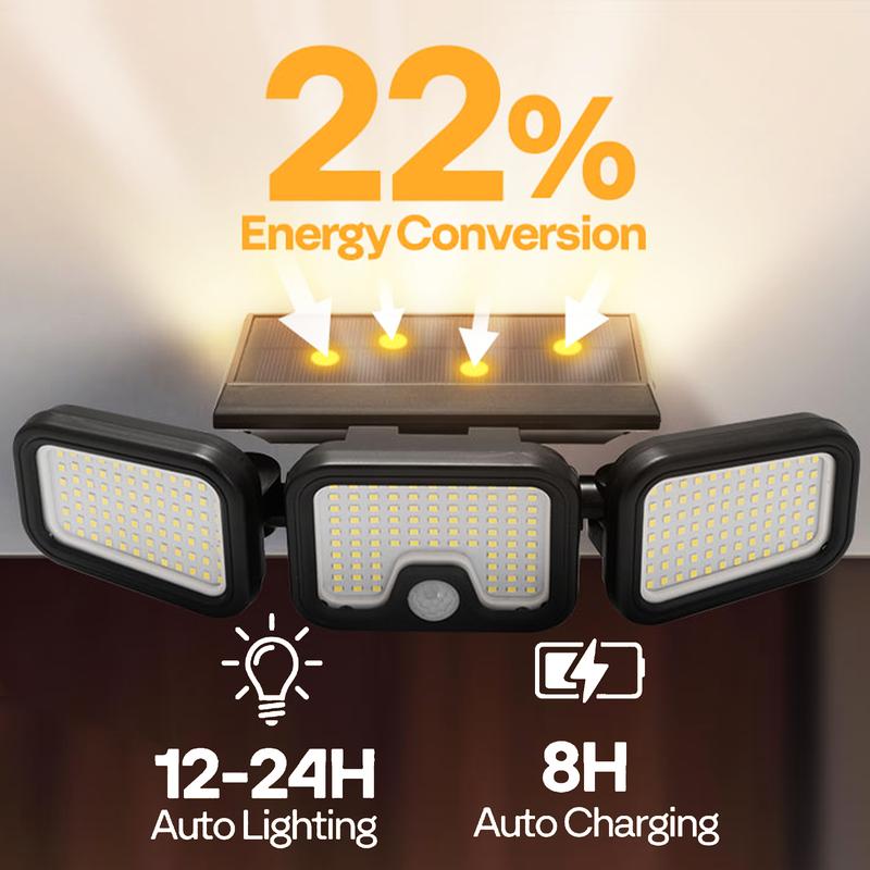 Solar Outdoor Lights Security Lights with Remote Control,3 Heads Motion Sensor Lights, IP65 Waterproof,270° Wide Angle Flood Wall Lights with 3 Modes，TikTokShopBlackFriday