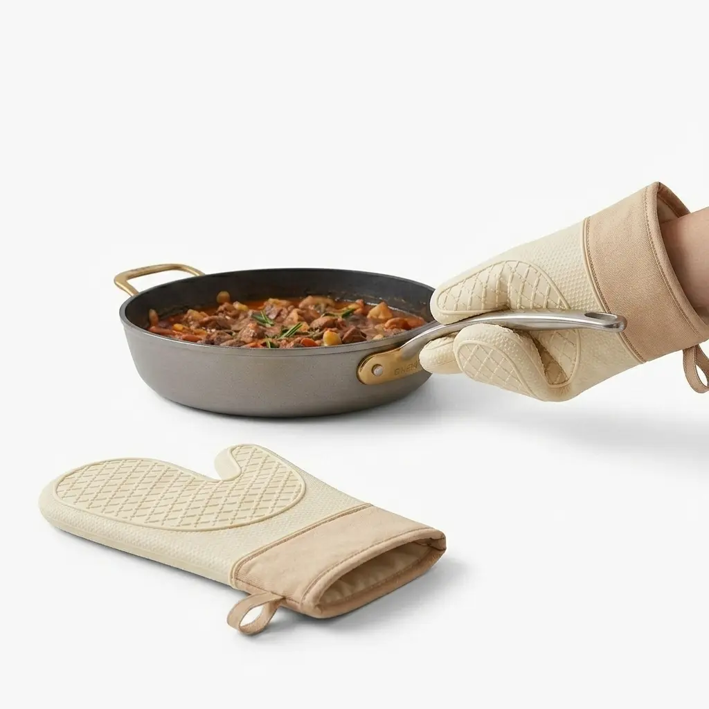 2 PCS White Premium Silicone Oven Mitts Set - Heat Resistant & Non-Slip Waterproof Baking Gloves with Soft Cotton Lining - Bakeware Thermal Cover