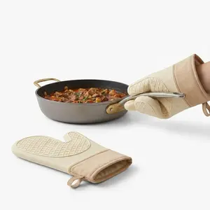 2 PCS White Premium Silicone Oven Mitts Set - Heat Resistant & Non-Slip Waterproof Baking Gloves with Soft Cotton Lining - Bakeware Thermal Cover