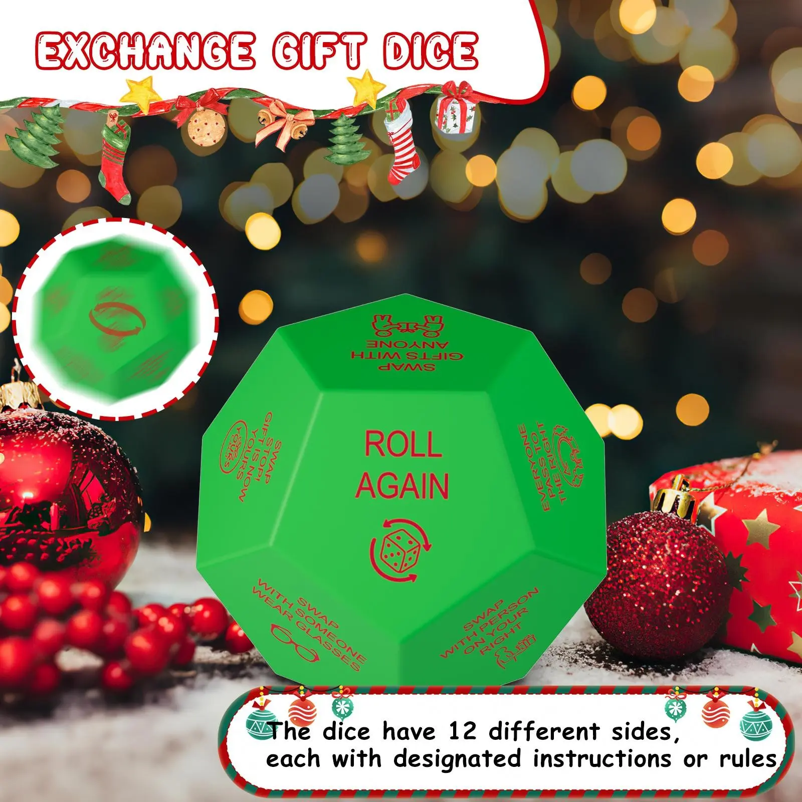 2026 Pattern Upgraded Santa Claus Gift Exchange Dice - Upgraded Dice, Christmas Party Gift Exchange Dice Party Supplies, 12 Different Sides - 3*3*3 Inches, Christmas Party Dice, Party Supplies