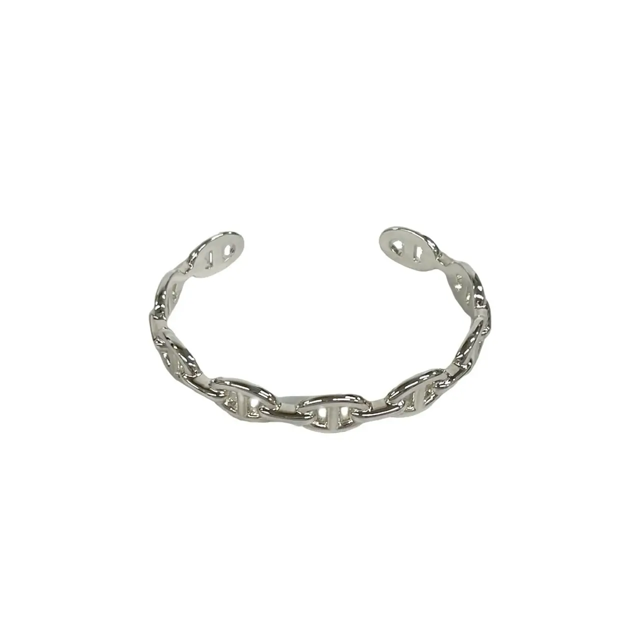 Pre-owned HERMÈS Sterling Silver 925 (Ag925) Small Leather Goods Hermes Chaine dAncre Enchaine Silver Bracelet