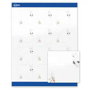 Avery Printable Square Labels with Sure Feed Technology, Pre-Printed Silver Metallic with Gingko Leaves Design, Glossy White, 2" x 2", Laser & Inkjet Compatible, 120 Total