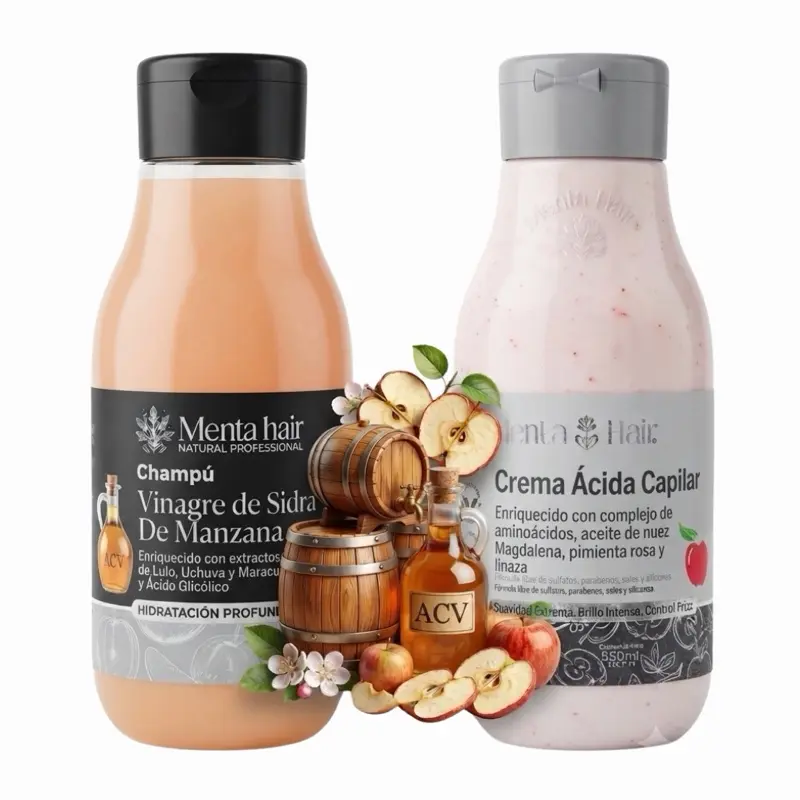 Apple Cider Vinegar Shampoo + Mentha Acid Cream Treatment 2-Pack (550ml) for Damaged, Dry, Color-Treated Hair all hair types