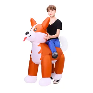 Kid Inflatable Costume, Blow Up Ride On Corgi Dog Costume for Halloween Inflatables Cosplay Party