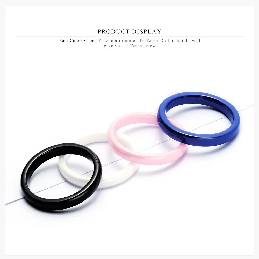 Manufacturers wholesale ceramic ring simple fashion 3MM inside and outside arc plate four-color couple ring diamond ring