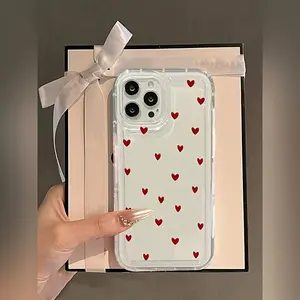 New Red Small Love Mobile Phone Case, Transparent Anti-Fall Shell, Suitable for iPhone 16 Pro Max iPhone17 15 14 13 12 11 Protective Cover