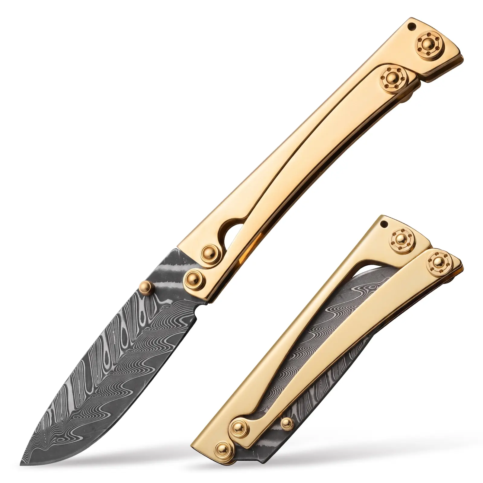 Brass handle, Damascus steel blade, kitchen fruit knife, kitchen cutlery