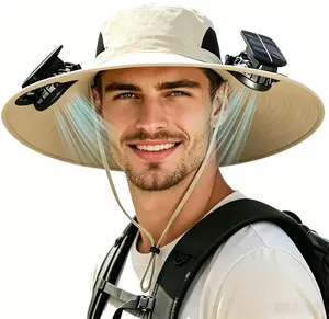 2026 New Wide Brim Solar-Powered Hat with 2 Fans, Waterproof Sports & Outdoor Hat for Hiking, Fishing, Male Adults, Father Gifts