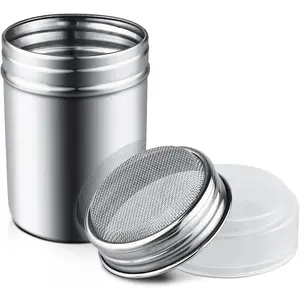 1Pcs Stainless Steel Powder Sugar Shaker Duster with Lid, Fine Mesh Shaker Powder Cans for baking soda Cocoa Cornstarch Coffee Flour ect
