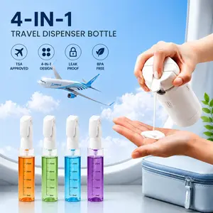 4-in-1 Travel Dispenser Bottle TSA Approved, Leak Proof Refillable Toiletry Organizer for Shampoo, Lotion & Conditioner outdoorfun