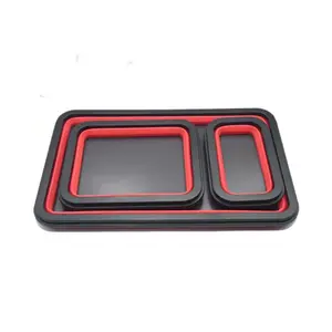 3-Piece Magnetic Folding Tray Set, Versatile Rectangular Silicone Trays for Easy Storage, Strong Magnet for Auto and Woodworking Use