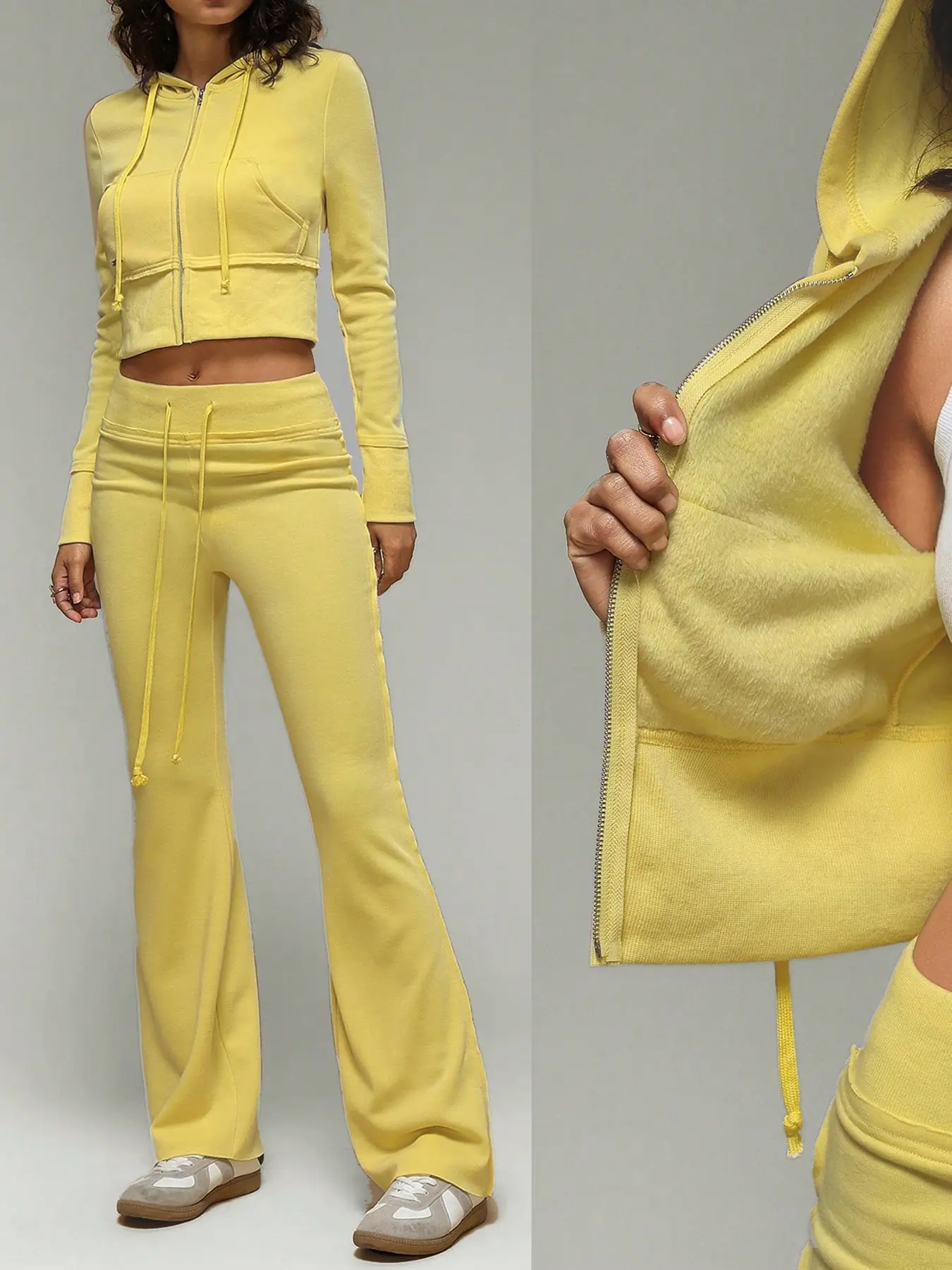 Women's Hooded Sweatshirt & Pants Set with Pockets, Essential Casual Daily Wear, Comfortable Long Sleeve Top & Elastic Waist Bottoms Combo, Knit, Womenswear