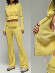 Women's Hooded Sweatshirt & Pants Set with Pockets, Essential Casual Daily Wear, Comfortable Long Sleeve Top & Elastic Waist Bottoms Combo, Knit