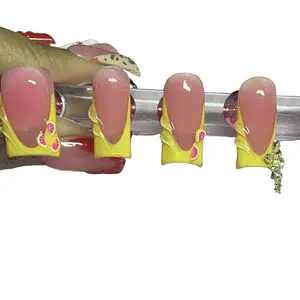 Fruit T Medium Acrylic Square Press Ons - Yellow and Pink Design with Processing Time 1-5 Days and Shipping 3-4 Days