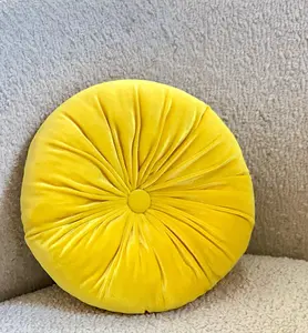 Handmade Round Velvet Decorative Pillow 12" Diameter Button-Tufted Accents 100% Cotton Soft Comfortable Ideal for Armchairs and Couches