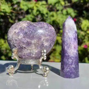Lepidolite (Transitions, Emotional Healing, Mental Strength)  Energy Healing Crystal Heart and Tower Set Health Wealth Friends Bedroom Gift Bedroom Bedroom Gift Gift Bedroom Chinese Wealth Health Chinese