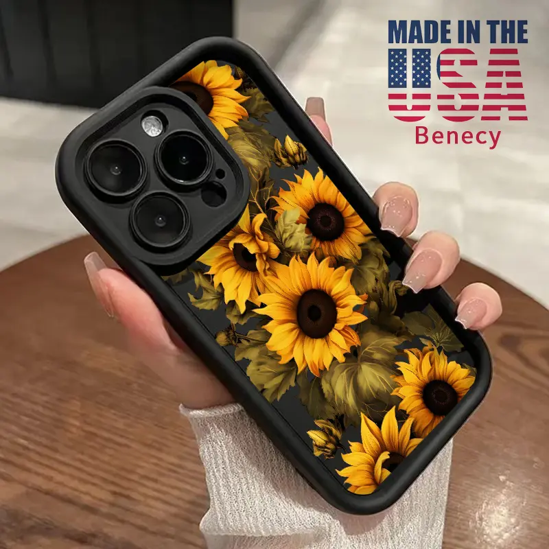 Soft Phone Case for iPhone 16 15 14 Pro Max 13 12 11 XR XS Plus E Sunflower Symphony Pattern TPU Bumper Camera Lens Protection Rugged Durable Phone Cover