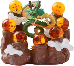 Resin Shenron Figure 15cm Shenlong Statue Set 3.5cm Crystal Balls + Mountain Stand with Gift Box for Business Halloween Christmas Holiday