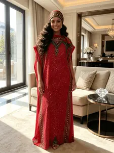Women's 2 Piece Rhinestone Hot Fix Pleated Satin Kaftan Maxi Dress with Matching Headscarf, Luxury Glitter Diamond Embossed Crinkle Abaya Robe, Plus Size, Evening Party Wedding Guest African Formal Long Gown