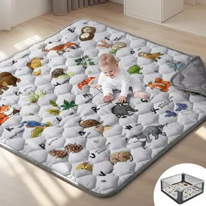 BIOBY Baby Play Mat, Thicken Soft Cotton Baby Playmats, Foldable Anti-Slip Floor Crawling Playmat Playpen Mat for Infants and Toddlers, 50"x50", Light Gray