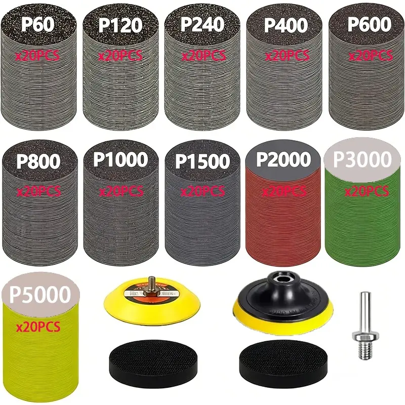 225 Piece Car Surface Grinding Kit, Abrasive Accessories, Grinding Discs, Back Pads, 3 Inch 80-5000 Grit Silicon Carbide Sandpaper, Ideal for Woodworking, Metal, Auto Polishing, DIY Projects, Polishing System, Versatile Use, Polishing Tool