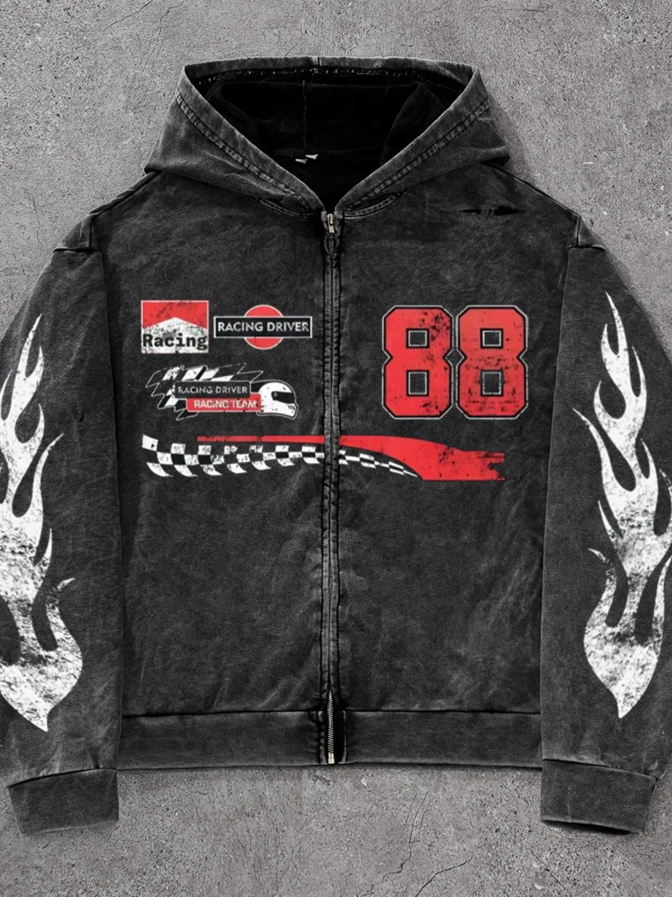 Men's Letter Print Zip Up Hoodie, Street Loose Long Sleeve Hooded Outerwear for Daily Outdoor Wear, Menswear for All Seasons, Vintage Clothing, Cotton