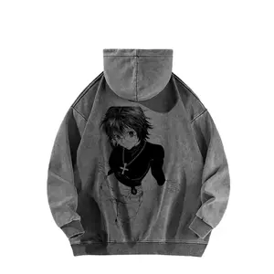 Unisex Soft Wash Cotton Fabric Hunter x Hunter Anime Double-sided Print Retro Hoodie - Loose Fit Heavyweight Long Sleeve Men's Tops, Everyday Essential for Anime Fans