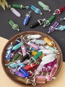 20pcs Crystal Hexagonal Pendant Charms, Fashion Gemstone Quartz Bullets, DIY Necklace Bracelet Keychain Jewelry Making Supplies, Diy Pendants