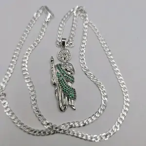 SAINT JUDE  (Medium) pendant RELIGIOUS necklace Cuban link style  SILVER-PLATED