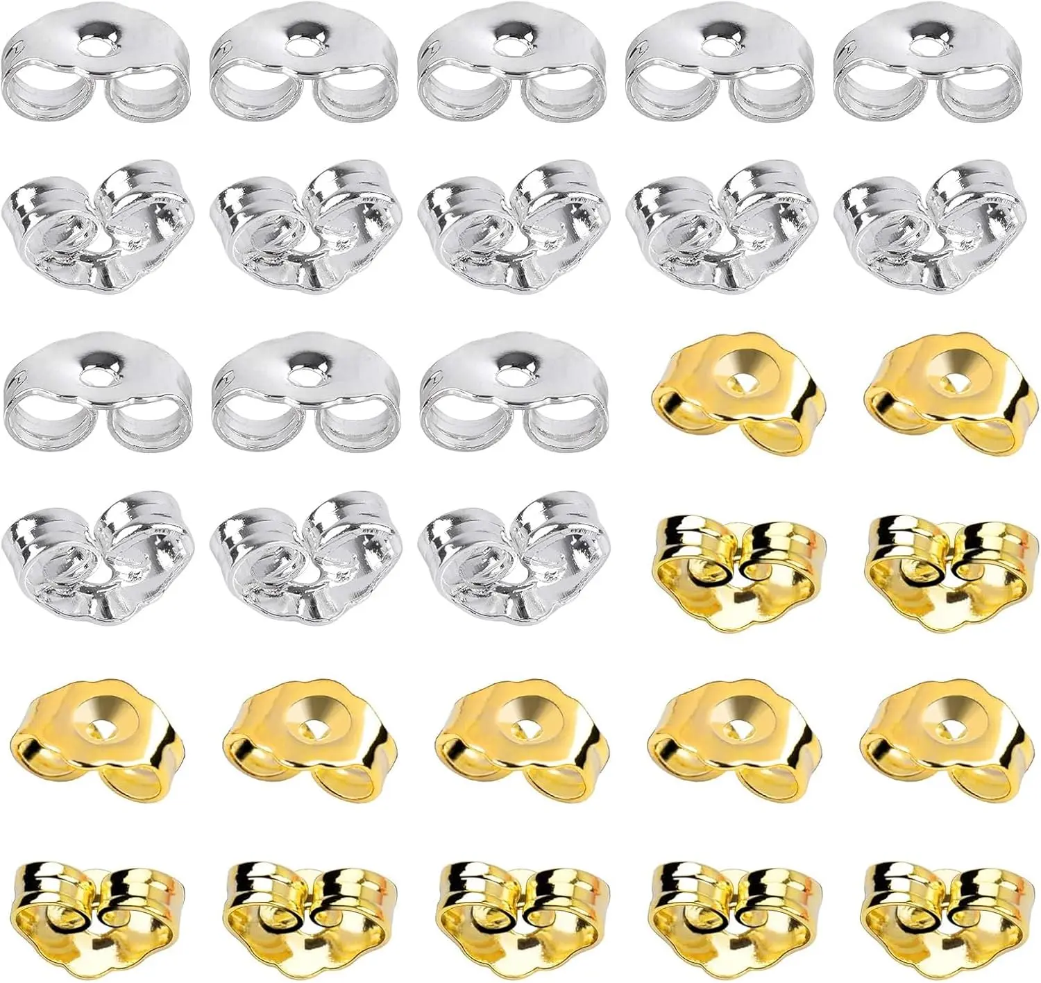30Pcs/15 Pairs Earring Backs for Studs Locking, Silver and Gold Earring Back Replacements Secure Ear Lockings