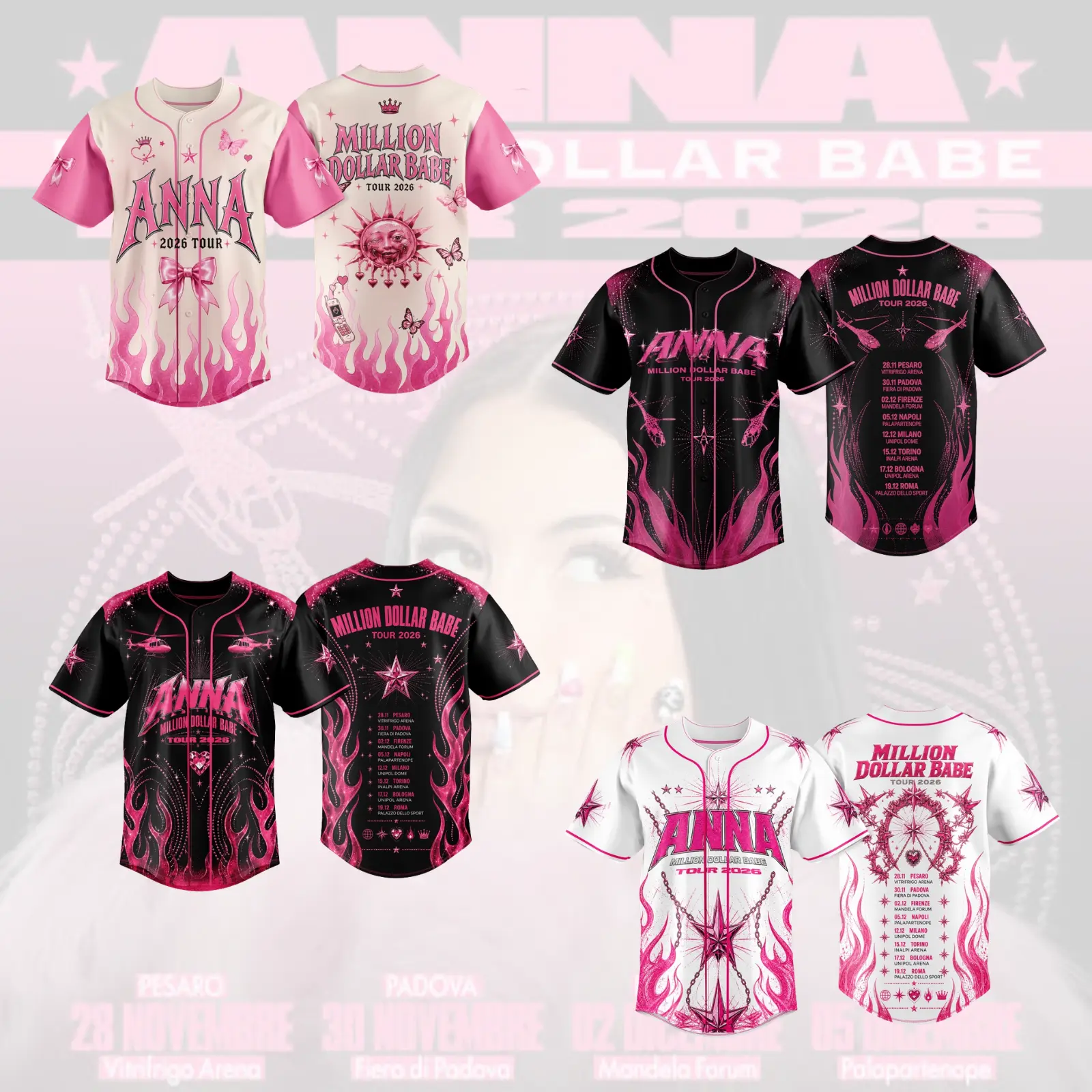 Anna Million Dollar Babe Tour 2026 Black and Pink Flame Jersey