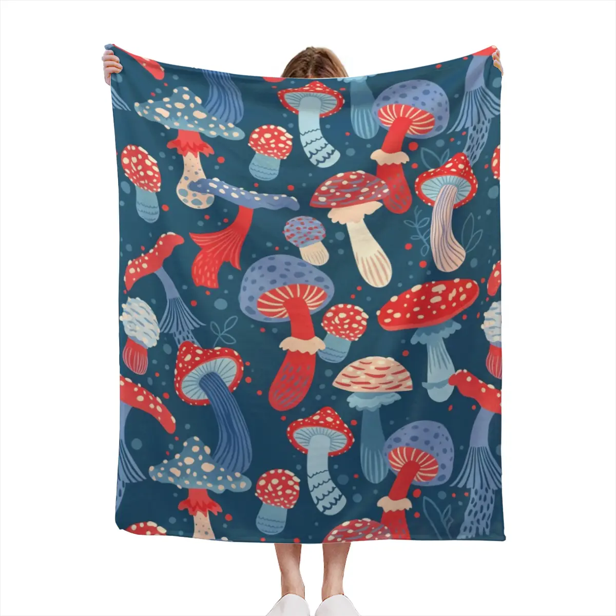 Vibrant Colorful Mushroom Pattern Flannel Throw Blanket, Soft Lightweight Cozy Nap Blanket for Sofa Bed Office Bedroom, Cute Home Decor & Halloween Blanket