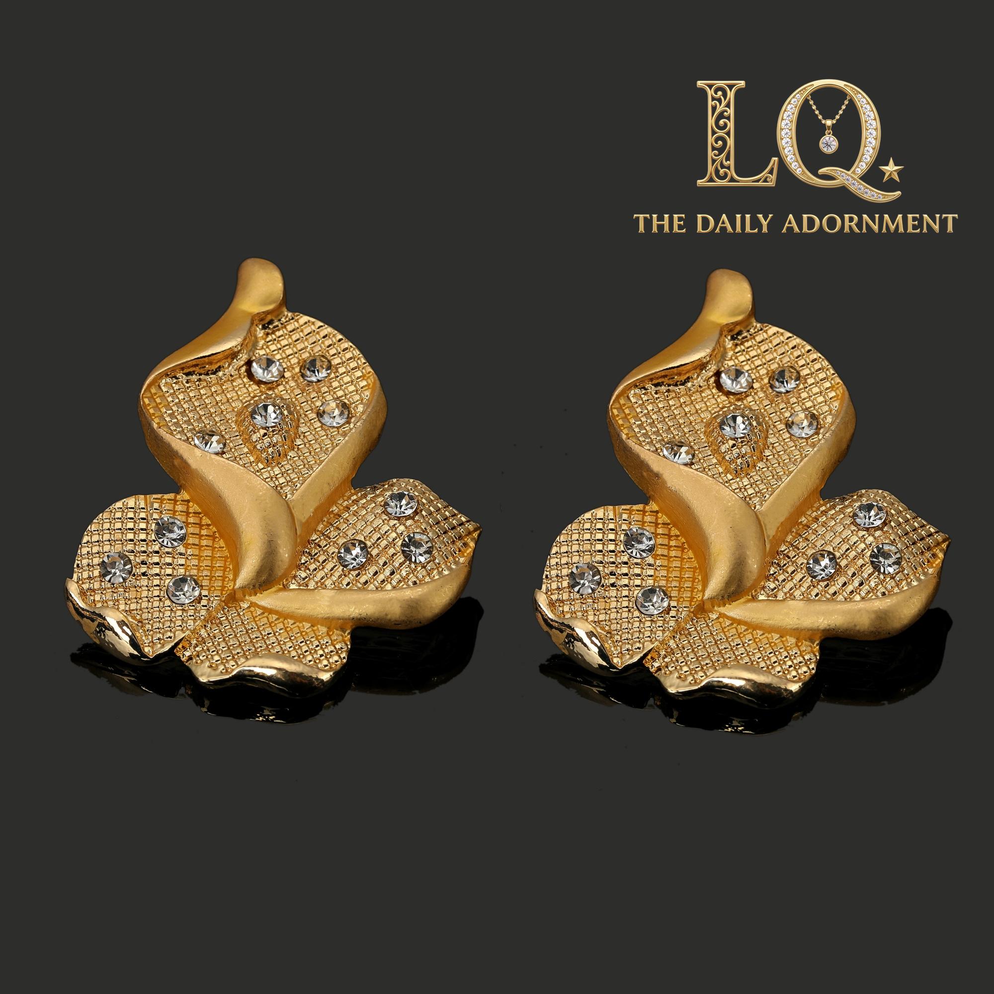 LQ 4-Piece Gold Butterfly Crystal Jewelry Set - Twisted Mesh Statement Necklace, Bracelet, Earrings & Ring - 18K Gold Plated Floral Gift for Weddings & Mother's Day